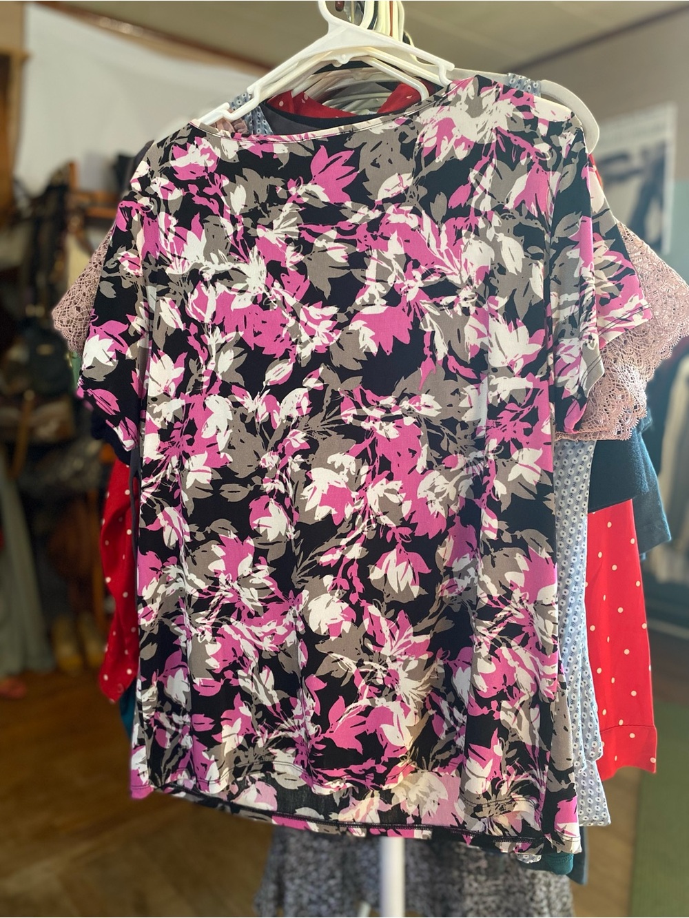 Jaclyn Smith Black, Pink & Cream Floral Cowl Neck Blouse - Picture 5 of 5
